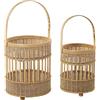 DRW Set di 2 lanterne rotonde in legno naturale 27 x 32 cm e 20 x 27 cm