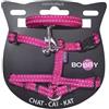 Bobby Safe - Kit Pettorina e Guinzaglio per Gatti, Antifuga, Riflettente, Resistente, Fucsia, Dimensione Torace 25-38, Spessore fettuccia 1 cm