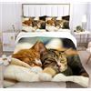 JEFFEL Set di Biancheria da Letto con Stampa di Gatto 3D, Copripiumino con Cerniera, Incluso 1 Copripiumino e 2 Federe, Biancheria da Letto per Ragazzi e Ragazze (135x200cm, Gatti -1)