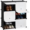 Relaxdays Scarpiera in Plastica, 12 Scomparti Chiusi, Ante, Scaffale Porta Scarpe, Componibile, 95x85x32 cm, Bianco/Nero