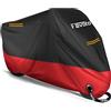 Favoto Telo Coprimoto 210D Teli per Moto Scooter Impermeabile Resistente ad Acqua/Polvere/Pioggia/Vento/Foglie, Copertura Motociclo (Nero Rosso, 265x105x125cm)