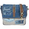 Sunsa Borsa a tracolla da donna, borsa messenger in tela, jeans riciclati e pelle, grande borsa a tracolla vintage, sostenibile, per donne, blu/grigio, 33x31x11,5 cm