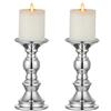 Nuptio Portacandele con Colonna in Argento, Centrotavola per Matrimoni Portacandele in Metallo per Candele 50mm Decorazione per Stand Ideale per Matrimoni Eventi Speciali Feste Soggiorno, 2 Pezzi