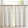 TOPICK Tende in lino a righe semitrasparenti da bistrò, per piccole finestre, cucina, bagno, soggiorno, set da 2, 65 x 90 cm, grigio su beige