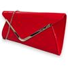 UShopUK Borsa a mano da sposa in pelle verniciata tinta unita con scollo a V, Rosso, medium