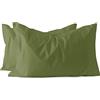 Russo Tessuti Coppia Federe Guanciali Cuscini Maestri Cotonieri 100% Puro Cotone Color-Verde Oliva