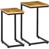 Outsunny HOMCOM Set 2 Tavolini da Giardino Impilabili, Design Moderno, Metallo e Legno di Pino, 40x30x60 cm