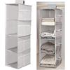 Wanfoou Organizer da Appendere per Armadio,Grigio Organizzatore Armadio Interno, Pieghevole Portattuto da Appendere con 4 Scomparti, con 12 Tasche Laterali a Rete, Organizzatore Armadio da (80 x 30 x 22 cm)