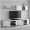 Dmora - Parete attrezzata Savannah, Mobile da soggiorno porta TV, Composizione set salotto, Set salotto con pensile, 200x41h43 cm, Bianco e Cemento