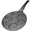 4BIG.fun Padella per pancakes da 26 cm di diametro, con 7 fori, adatta per piani a induzione, in alluminio pressofuso