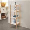 Inbagno Scaffale da bagno e cucina multiuso, 4 ripiani in bambù bianco, 110 x 34 x 33 cm, mobiletto salvaspazio portaoggetti Tahiti