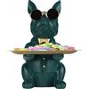 QIANLING Vassoio Bulldog Francese Verde Statua-Con Vassoio In Acciaio Inossidabile, Caramella Chiave Vassoi Portaoggetti Salvadanaio Camera Da Letto Decorazione Tavolo D'ingresso