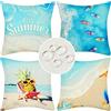 Velvhom Copricuscini Divano Impermeabile Blu Oceano Onda Spiaggia Federa per Cuscino Quadrato Federa in Lino 45x45 cm Federa Decorativa per Estate Primavera Giardino Sedia Divano Patio,4 pezzi