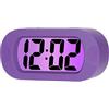 Plumeet Orologio-Sveglia da Viaggio LCD, Sveglia Digitale, con Cover Protettiva in Silicone, Buona Retroilluminazione e Funzione Snooze, Alimentato a batteria (Viola)