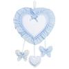FILET - Fiocco Nascita a Forma di Cuore | Inserto in tela Aida da Ricamare | Pendagli a Forma di Farfalle e Cuore | Realizzato in cotone | Made in Italy | Colore Azzurro