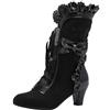 COOLCEPT Donna Vintage Victorian Stivali Cordoncino Bowknot Medio Tacco a Blocco Steampunk Stivali Black Numero 39 Asiatico