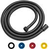GEFIRE Tubo Doccia 2M Flessibile doccia in Acciaio Inossidabile Nero Tubo Doccia Flessibile da Anti Torsione G1/2 con 4 Doccia Riduttore di Flusso, Resistenza alle Alte Temperature