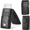 hengwin Custodia porta cellulare, borsello, marsupio, in vera pella, per iPhone 6 Plus, piccola borsa con cerniera e scomparti per carte di credito, nero