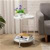 HollyHOME Tavolino Rotondo Piccolo Tavolino Salotto Metallo Tavolino Basso 2 Ripiani Comodino Camera da Letto Tavolino da Divano per Soggiorno Balcone Patio, Bianco