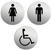 OFFORM DESIGN Targhette Toilette WC Donne Uomini Disabili Set di 3 Targa Ø 75 mm Alluminio spazzolato auto-adhesiva
