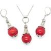ThurColas Parure di gioielli orecchini e collana in acciaio e perle in vetro di Murano rosso