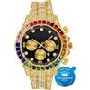 HALUKAKAH Orologio d'oro con Diamanti Multicolore,Uomo Placcato Oro 18 Carati Plated 40MM Larghezza Nero Quadrante Quartz 21cm,Confezione Regalo Gratuita