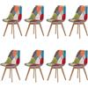 EGOONM Set di 8 Sedie Stile Nordico, Sedie da Pranzo Imbottite, Sedie Patchwork per Sedia da Cucina/Ufficio con Gambe in Legno Massello di Faggio (Rosso)