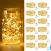 btfarm 12 Pezzi Stringa Luci LED a Batteria con 3 Modalità, 2M 20LED Mini Lampada a Batteria Filo Di Rame, IP65 Impermeabile DIY Catena Luminos Lucine per Esterni Natale Matrimoni, Bianco Caldo