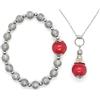 ThurColas Parure di gioielli con bracciale e collana in acciaio inossidabile, ematite e perle in vetro di Murano rosso