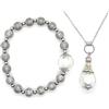 ThurColas Parure di gioielli con bracciale e collana in acciaio inossidabile, ematite e perle in vetro di Murano bianco