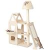 COSTWAY Tiragraffi per Gatti in Legno Con Cuccia, Piattaforma, 3 Cuscini Rimovibili e Lavabili, Albero per Gatti Medi e Grandi, 111 x 42 x 155 cm