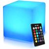 Mr.Go 16" Cambio di Colore Luce LED Cubo Sgabello Impermeabile Sedile Cubo con Telecomando, RGB Tavolo Laterale Ricaricabile Lampada d'umore Luce Notturna Illuminazione Decorativa per Interno Estern