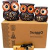 SusggO - Set di 3 gufi in legno, decorazione, intagliati a mano, gufo portafortuna, idea artistica, decorazione per mobili (Marrone Cioccolato Fiore MCF)
