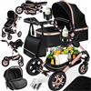KESSER® Carrozzina 3in1 Loops, Carrozzina Combinata con navicella, Seggiolino sportivo, Seggiolino auto, Borsa Fasciatoio, Parapioggia, Tavolino per Bambini, Nero/Oro Rosato