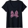 Disney Minnie Mouse Large Pink Cheetah Print Bow Maglietta con Collo a V