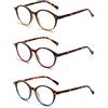 JM 3 Pack Occhiali da Lettura Rotondi Vintage Cerniera a Molla per Lettori Uomo Donna +0.75 Mix di Colori