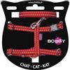 Bobby Safe - Kit Pettorina e Guinzaglio per Gatti, Antifuga, Riflettente, Resistente, Rosso, Dimensione Torace 25-38, Spessore fettuccia 1 cm