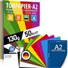 ELES VIDA 50 fogli di CARTA COLORATA DIN A2 - set di cartoncini da costruzione 130 g/m² 10 colori - accessori per l'artigianato per regali di album fotografici, essere creativi, MADE IN GERMANY