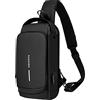 Long Keeper Long Keeper Zaino Monospalla Antifurto Donna Uomo - Impermeabile Borsa Tracolla con Porta USB Multifunzione Zaino da Viaggio Moto