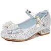 YOSICIL Principessa Scarpe con Tacco da Bambine e Ragazze con Fiocchi Scarpe da Principessa con Paillettes Ragazza Ballerine Glitterate Scarpe Eleganti Partito e Carnevale,Argento,25