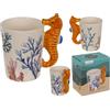 Out of the blue Tazza con cavalluccio marino, 11 x 8,5 cm, 300 ml, in gres, in confezione regalo