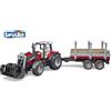 Bruder Trattore Massey Ferguson 7480 con Rimorchio Trasporto Tronchi