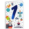 Afie 69-2000 - Biglietto di auguri per compleanno, 1 anno, per bambino, ragazzo, ragazza, riccio, mongolfiera, pallone con uccelli