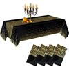CHEPULA Tovaglia Usa e Getta, 4 Pezzi Tovaglie Compleanno Impermeabile, Monouso Plastificata Rettangolare Tovaglia per Festa, Matrimoni, Compleanno Bambini, 137 x 274 cm, Nero e Oro