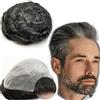 YANAHAIR Protesi Capelli Uomo Yanahair Toupee per Uomini Parrucchini Parrucca Capelli Veri Uomo Parrucche 100% Europeo Capelli Umani Veri 0.04mm V-loop PU pelle sottile Toupet 8x10",#1B40 nero e grigio