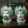 CERAMICHE CALTAGIRONE Teste di Moro Ceramica Siciliana Caltagirone verde fantasia Donna-Uomo cm 42