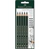 Faber-Castell 119397 Set di Matite 9000, Confezione da 5, Gradazioni Hb, 2B, 4B, 6B, Matite in Grafite Per Schizzi, Disegni E Scrittura, Con Colla Speciale Per Grafite Anti-Rottura