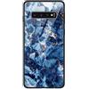 Yoedge Samsung Galaxy S10 Cover, [Ultra Sottile] Antiurto con Modello Disegni Custodia in Vetro Temperato [Morbido TPU Bordo in Silicone] Bumper Case per Samsung Galaxy S10, Marmo Blu