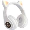 QOTSTEOS Cuffie da gioco con orecchie di gatto, con luce a LED, senza fili, per HIFI e musica, stereo Bluetooth 5.0, per smartphone, computer portatili, bambini, adulti (bianco)