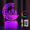 Halcyerdu Lampada 3D per Il Ramadan, Eid Mubarak Decorazione Luna 3D Lampada da Tavolo, 16Colori Ramadan Luna Lampada Cambia Colore con Telecomando, Cavo Dati USB Touch per Ramadan Craft Decorazione